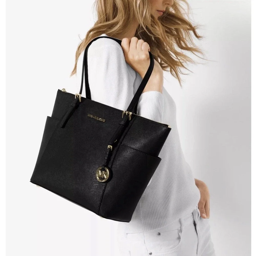 Michael Kors  Jet Set East West Top Zip Tote Black Purse MK Bag